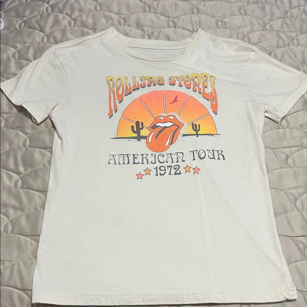 the Rolling Stones Cream Tee with Orange Print
